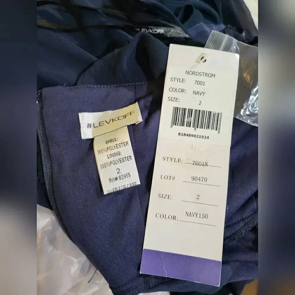 Levkoff 7001 Halter Neck Chiffon A-Line Gown in Navy NWT size 2